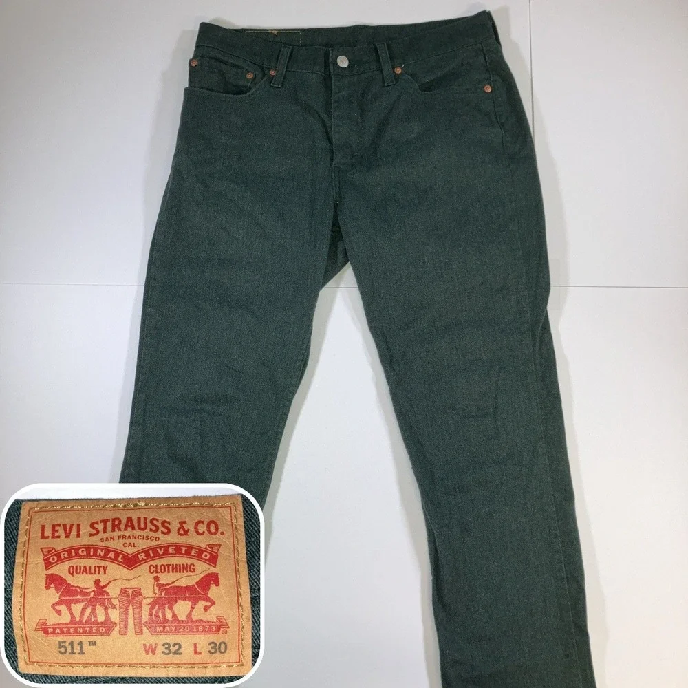Levi's 511 Slim Jeans Mens 32x30 Dark Green Stretch Denim Pants